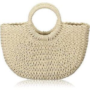 Straw Tote Bag Summer Beach Bag Handmade Straw Rattan Woven Handbag For Women